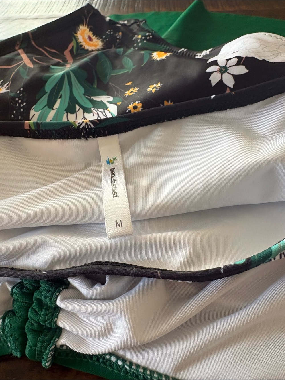 Beachsissi 2 piece swim - Green Peplum Top with Tie Front & Floral Bottom - Picture 5 of 5